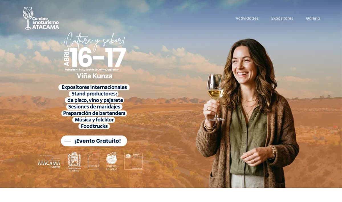 Portada del sitio de Cumbre Enoturismo Atacama