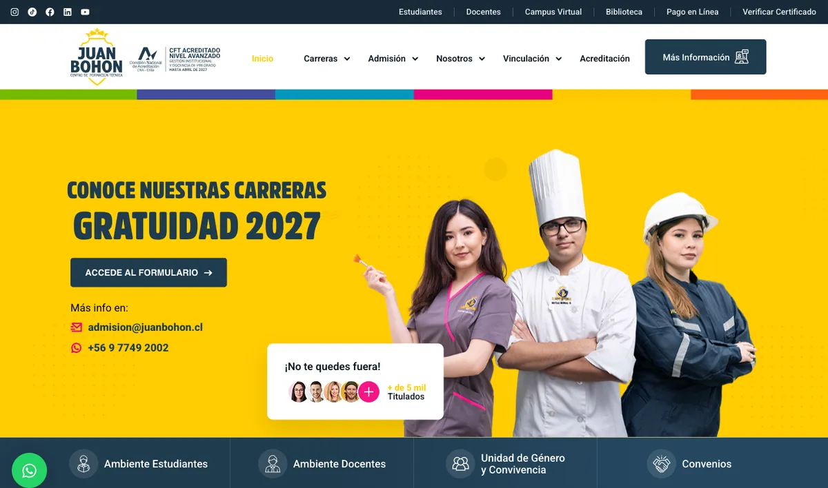 Portada del sitio de CFT Juan Bohon
