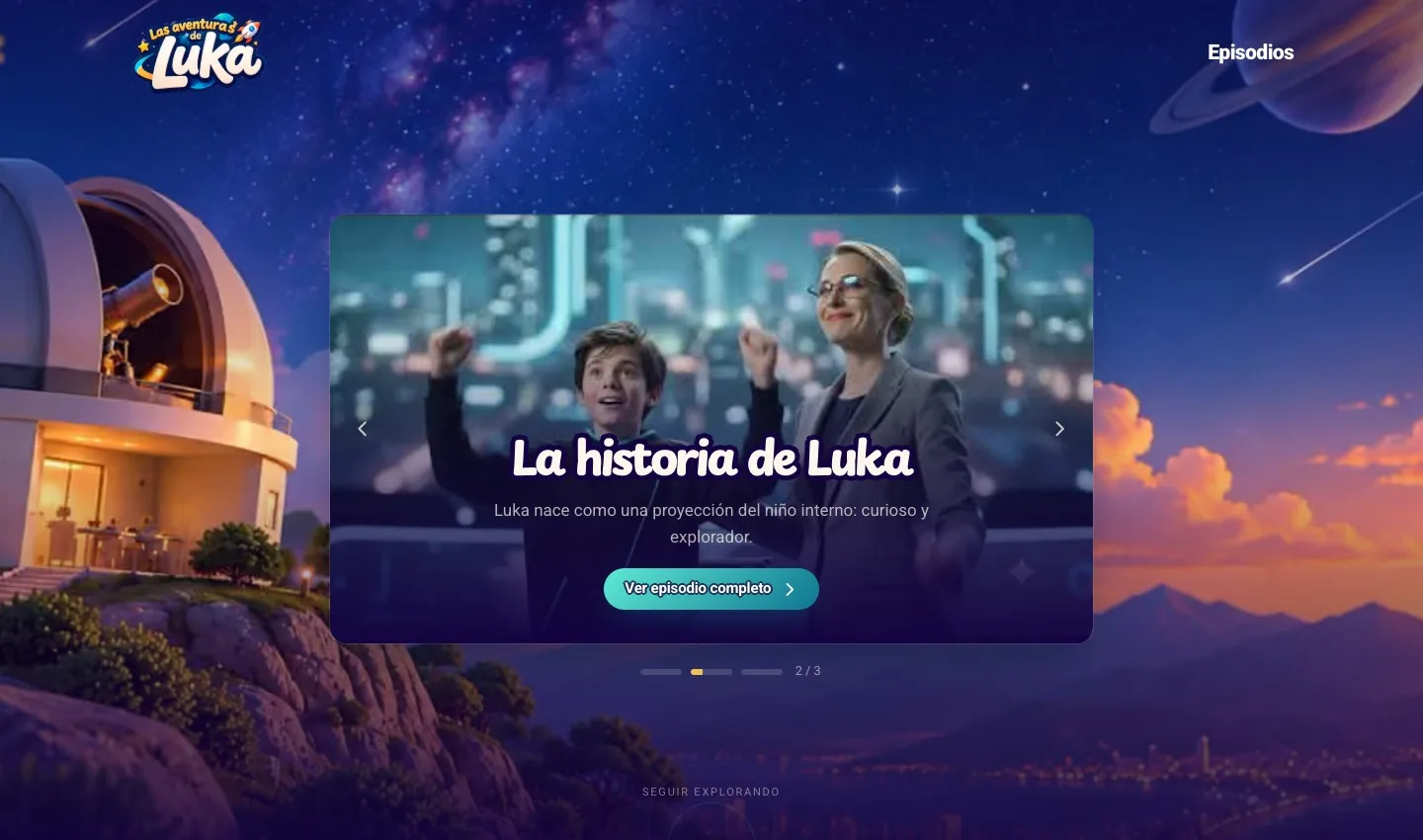 Portada del sitio de Las aventuras de Luka
